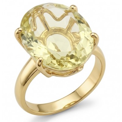 Solid 14.8 carat Genuine Lemon Quartz 18K Gold over .925 Sterling Silver handcrafted ring size 7