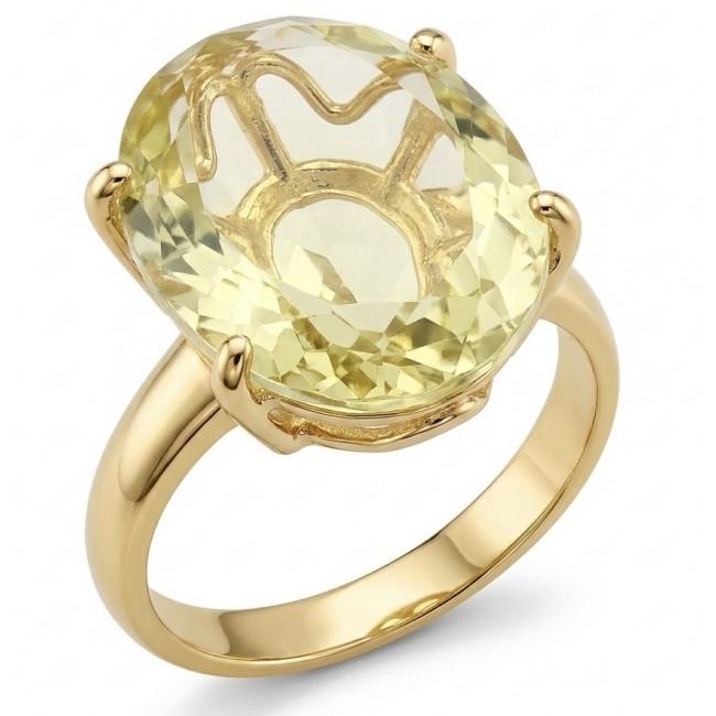 Solid 14.8 carat Genuine Lemon Quartz 18K Gold over .925 Sterling Silver handcrafted ring size 7