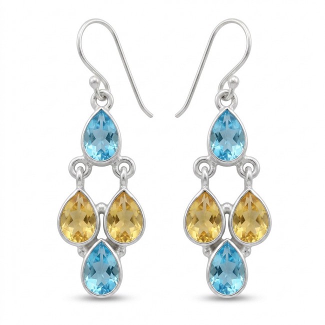 Fiesta Authentic 10.7 carat Multigem .925 Sterling Silver handcrafted earrings