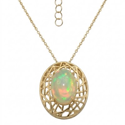 Earth Treasure Authentic 12.8 carat Golden Ethiopian Opal 22K Gold over .925 Sterling Silver handcrafted Statament Necklace