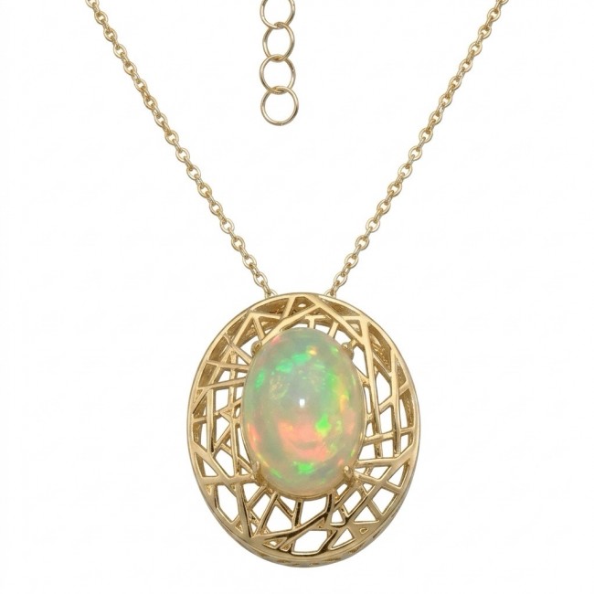 Earth Treasure Authentic 12.8 carat Golden Ethiopian Opal 22K Gold over .925 Sterling Silver handcrafted Statament Necklace