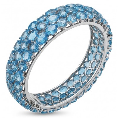 Serenity - Spectacular authentic 145.5 carat Swiss Blue Topaz .925 Sterling Silver handmade bangle Bracelet