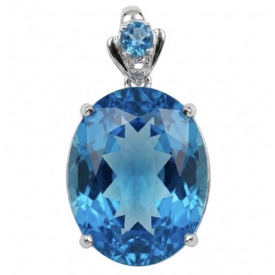 Paradise Found - Vintage style 26.8 carat Swiss Blue Topaz .925 Sterling Silver DIPPED IN RHODIUM handmade Pendant