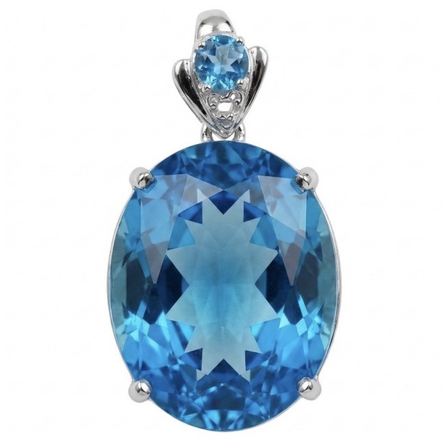 Paradise Found - Vintage style 26.8 carat Swiss Blue Topaz .925 Sterling Silver DIPPED IN RHODIUM handmade Pendant