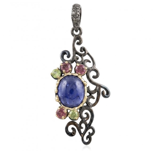 Summer Fiesta 9.5 carat natural Tanzanite black rhodium over .925 Sterling Silver Handcrafted Pendant