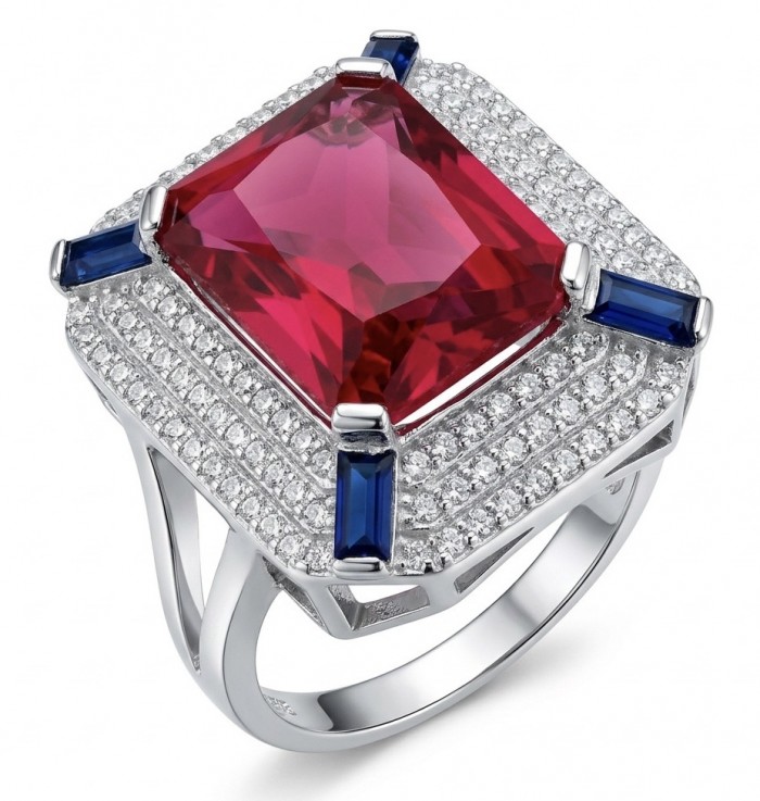 Art Deco 16.6 ctw Ruby .925 Sterling Silver handcrafted Statement Ring size 8 1/4