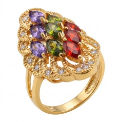 Classy Beauty - authentic 8.7 carat multigem .925 Sterling Silver dipped in 14K Gold Eternity Ring size 6