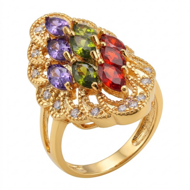 Classy Beauty - authentic 8.7 carat multigem .925 Sterling Silver dipped in 14K Gold Eternity Ring size 6