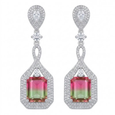 Luxurious 7.5 carat Brazilian Watermelon Tourmaline .925 Sterling Silver Handcrafted Earrings