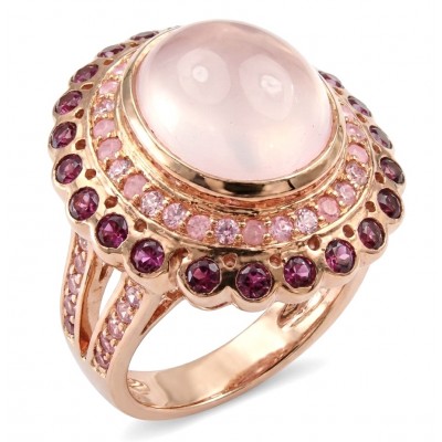 Vivien - Natural 25.8 carat pear cut BRAZILIAN Rose Quartz .925 Sterling Silver dipped in 22K Rose Gold handmade Statement Ring size 6
