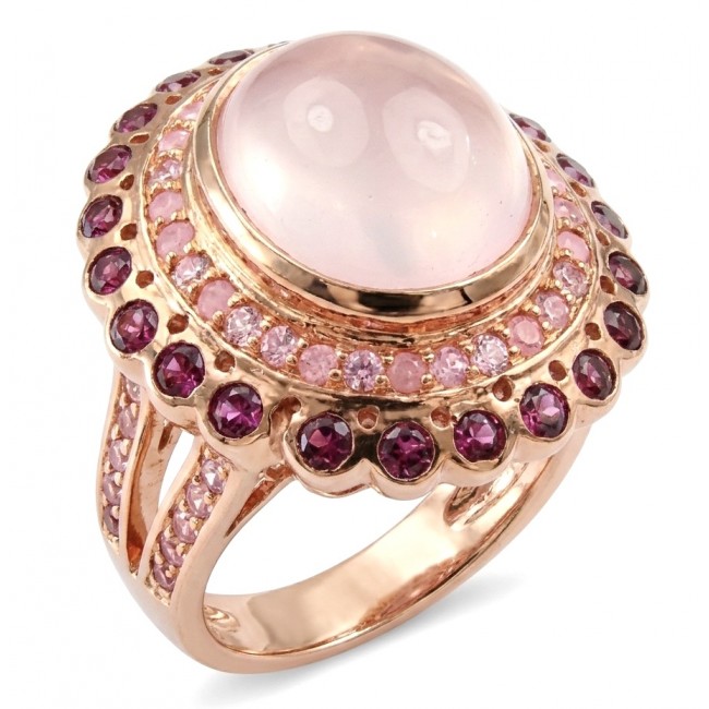 Vivien - Natural 25.8 carat pear cut BRAZILIAN Rose Quartz .925 Sterling Silver dipped in 22K Rose Gold handmade Statement Ring size 6