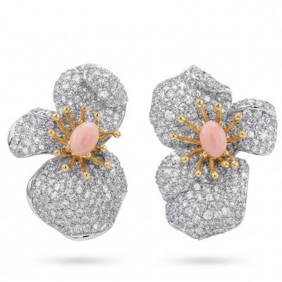 Amazonia - 38.8 carat Pink Opal White Sapphire 2 tones .925 Sterling Silver handmade Statement Earrings