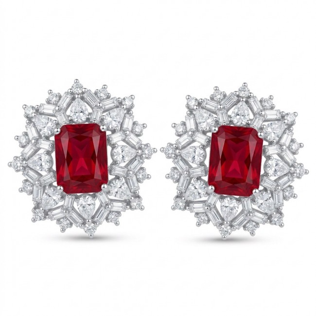 Antonia 4.5 carat Ruby dippedin rhodium .925 Sterling Silver brilliantly handcrafted earrings