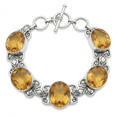 Spectacular oval cut 65.5 carat Lemon Quartz .925 Sterling Silver handcrafted bracelet