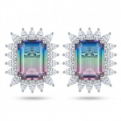 Isabella 8.2 carat emerald cut Brazilian Tourmaline .925 Sterling Silver Perfectly handcrafted earrings