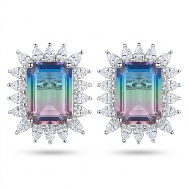 Isabella 8.2 carat emerald cut Brazilian Tourmaline .925 Sterling Silver Perfectly handcrafted earrings