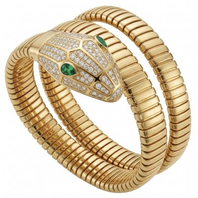 SERPENTINE Precious Snake Genuine 4.2 carat Emerald 925 Sterling Silver dipped in 18K Gold handcrafted Bracelet
