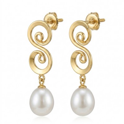 Sublime natural Pearl 18K Gold over .925 Sterling Silver handcrafted Earrings