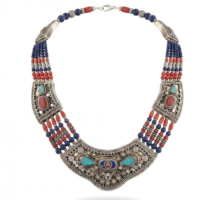 GO West ! - Chunky bochemian style Turquoise Coral Silver handcrafted necklace