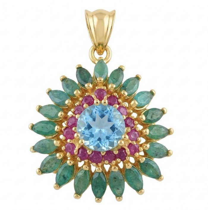 Eau Pure 4.9 carat Swiss Blue Topaz .925 Sterling Silver dipped in 18K Gold Handcrafted Pendant