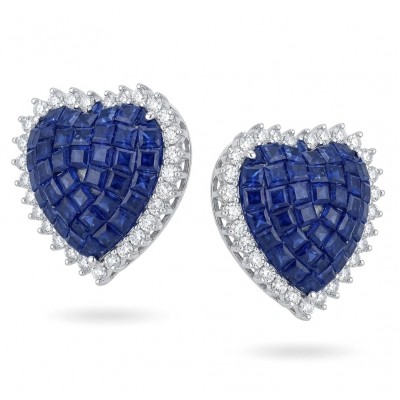 Precious Hearts mystery setting 11.8 carat Sapphire .925 Sterling Silver large earrings