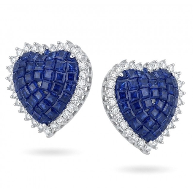 Precious Hearts mystery setting 11.8 carat Sapphire .925 Sterling Silver large earrings