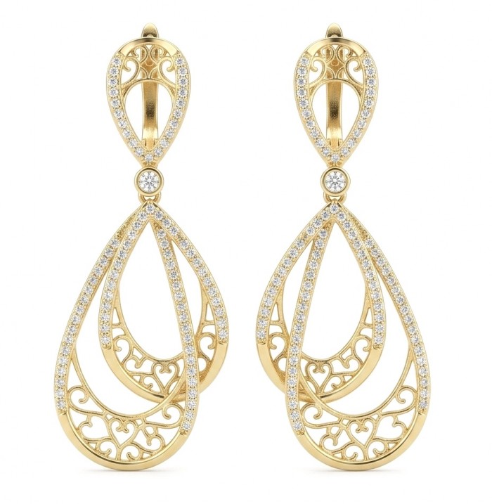 Black Label Collection - Dubai Style - Natural 22K Gold over .925 Sterling Silver handmade earrings