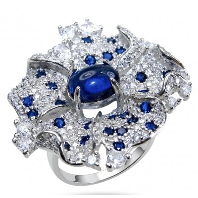 Blue Flower 12.2 carat natural Sapphire .925 Sterling Silver Perfectly handcrafted Ring s. 7 1/4
