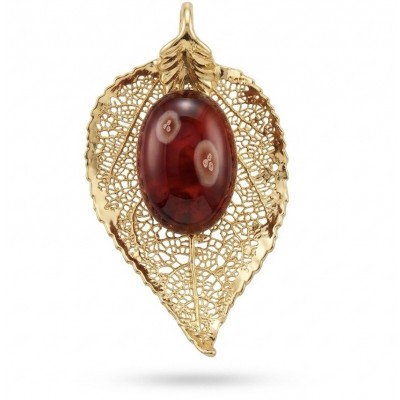 Real Leaf dipped in Sterling silver and gold Genuine 14.8 carat Garnet .925 Sterling Silver handcrafted Statement pendant