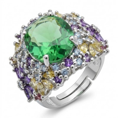 Green Aura 8.4 carat fancy cut Topaz .925 Sterling Silver handcrafted Large ring size 5 adjustable