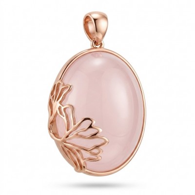 Brazilian Beauty 30.9 carat ROSE QUARTZ 18K Gold over .925 Sterling Silver handcrafted pendant