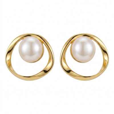 Classy Design - Genuine Pearl 14K Gold over .925 Sterling Silver handcrafted Statement Earrings