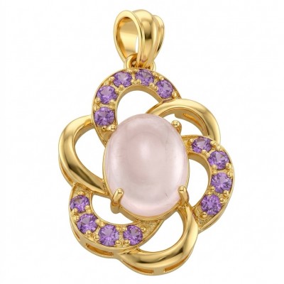 Scarlett 5.8 carat Rose Quartz Amethyst 22K Gold over .925 Sterling Silver handcrafted Statement Pendant