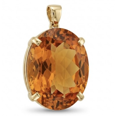 Oval cut 35.3 carat Lemon Quartz 22K Gold over .925 Sterling Silver handcrafted pendant