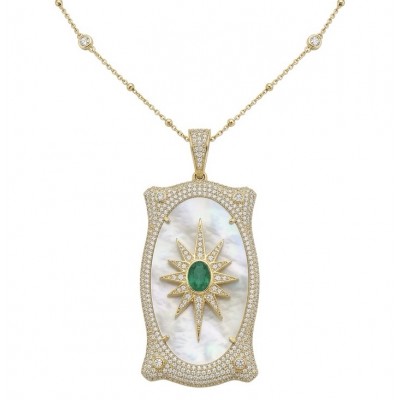 Precious Blister Pearl 2.4 carat Emerald 18K Gold over .925 Sterling Silver .925 Sterling Silver Necklace; 24 inches long