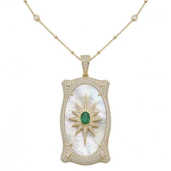 Precious Blister Pearl 2.4 carat Emerald 18K Gold over .925 Sterling Silver .925 Sterling Silver Necklace; 24 inches long