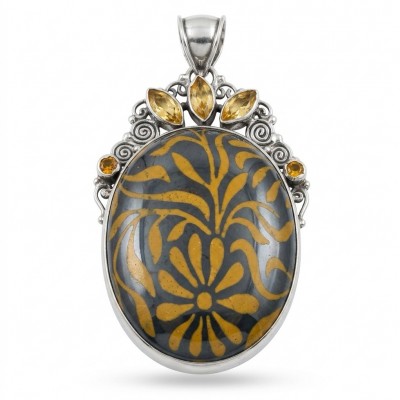 Exotic Beauty Silver Hematite Citrine .925 Sterling Silver handmade Pendant