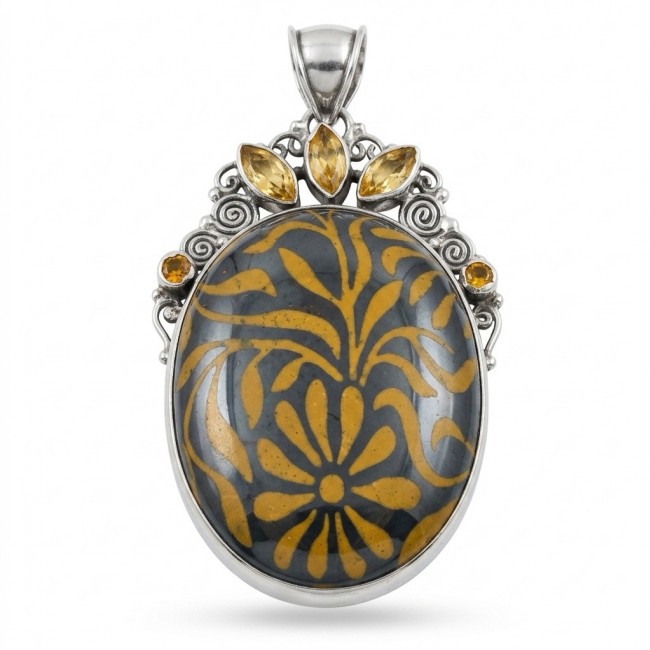 Exotic Beauty Silver Hematite Citrine .925 Sterling Silver handmade Pendant