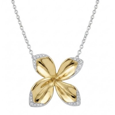 Lotus flower White Topaz highly polished 18K Gold over .925 Sterling Silver Italy made necklace