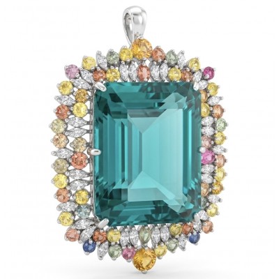 Ofelia 85.8 carat Vintage style Chrom Diopside from Eastern Siberia .925 Sterling Silver DIPPED IN RHODIUM handmade LARGE Pendant - Brooch