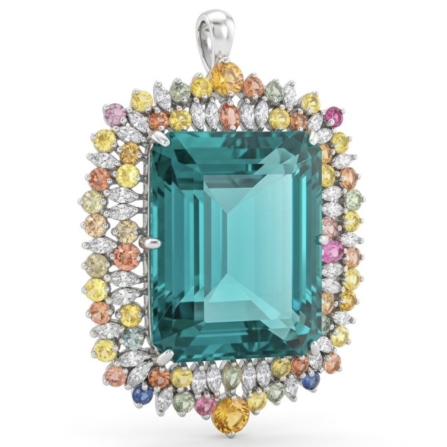 Ofelia 85.8 carat Vintage style Chrom Diopside from Eastern Siberia .925 Sterling Silver DIPPED IN RHODIUM handmade LARGE Pendant - Brooch