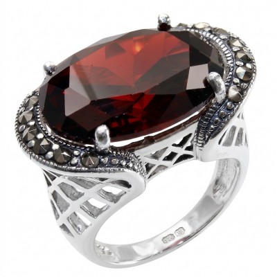 Red Power Authentic 25.4 carat Garnet .925 Sterling Silver brilliantly handcrafted large Statement Ring size 7
