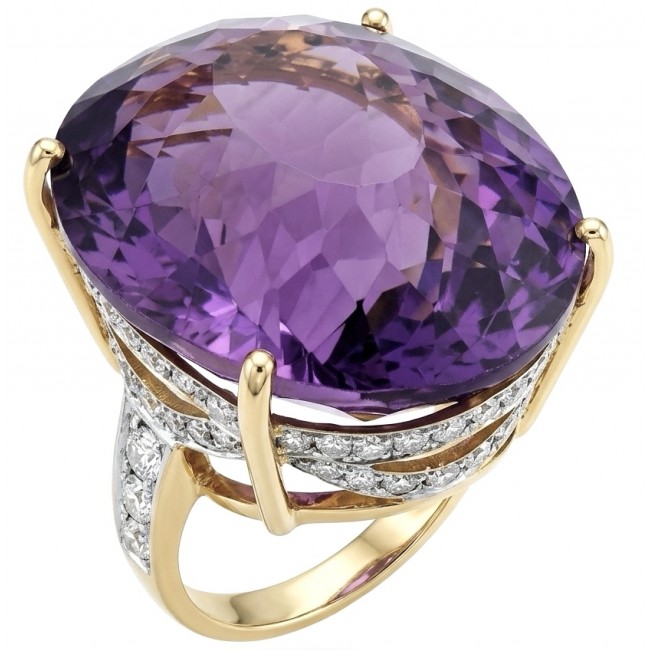 Empress of Uruguay 32.2 carat natural Amethyst .925 Sterling Silver dipped in 22K Gold Handcrafted Ring size 7 3/4