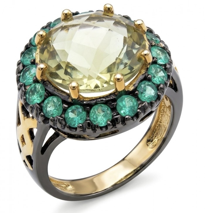 Tiffany - Natural 8.8 carat Brazilian Citrine .925 Sterling Silver dipped in black Rhodium 18K Gold handmade Statement Ring size 4 3/4