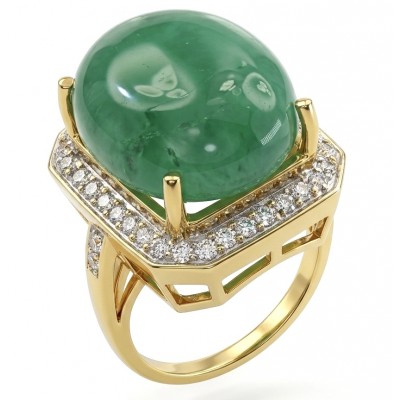 Translucent Imperial Green Jadeite of Unmatched Quality .925 Sterling Silver dipped in 22K Gold handmade Cocktail Ring s. 7