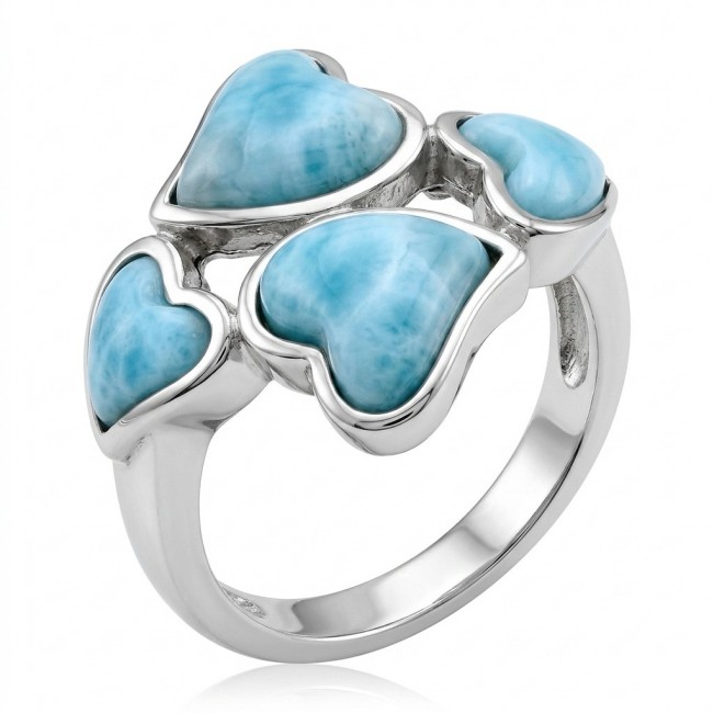 12.9 carat Blue Hearts natural Larimar .925 Sterling Silver handmade ring size 8 1/4