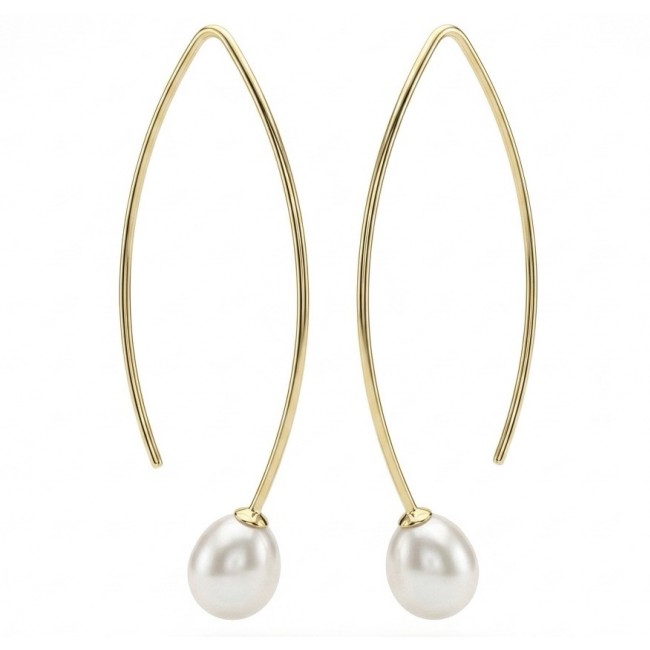 Summer Time Pearl 14K Gold over .925 Sterling Silver handcrafted long Earrings