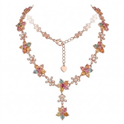 Luxurious - 10.5 carat yellow multicolor Sapphire .925 Sterling Silver dipped in 18K Rose Gold handcrafted Necklace