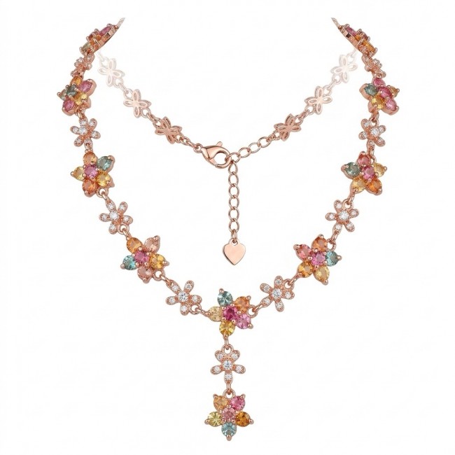 Luxurious - 10.5 carat yellow multicolor Sapphire .925 Sterling Silver dipped in 18K Rose Gold handcrafted Necklace