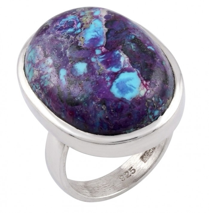 Purple Turquoise .925 Sterling Silver handcrafted ring; s. 7